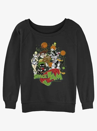 Space Jam Characters In Space Girls Slouchy Sweatshirt