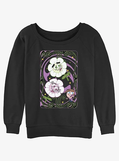 Nickelodeon Fairly Odd Parents Flower Card Girls Slouchy Sweatshirt