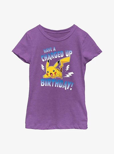 Pokemon Pikachu Jump Have A Charged Up Birthday Youth Girls T-Shirt