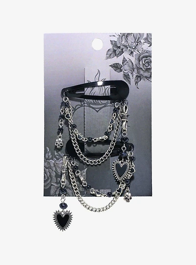 Sweet Society Chain Heart Skull Hair Clip Set
