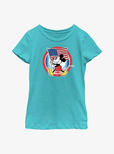 Disney Mickey Mouse American Flag Badge Youth Girls T-Shirt