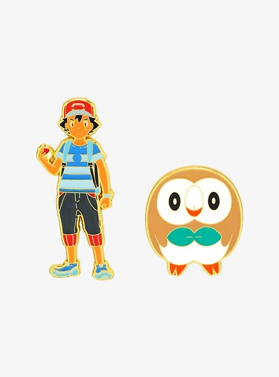 Pokémon Ash & Rowlet Enamel Pin Set — BoxLunch Exclusive