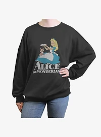 Disney Alice Wonderland And Dinah Womens Oversized Crewneck