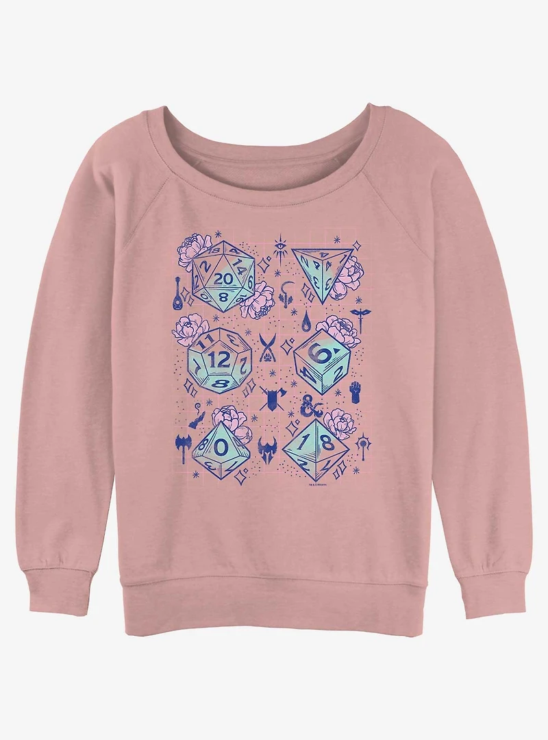 Dungeons & Dragons Floral Dice Womens Slouchy Sweatshirt