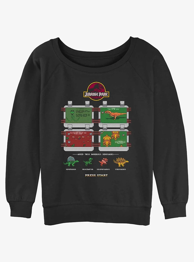 Jurassic Park 8 Bit Instructional Womens Slouchy Sweatshirt
