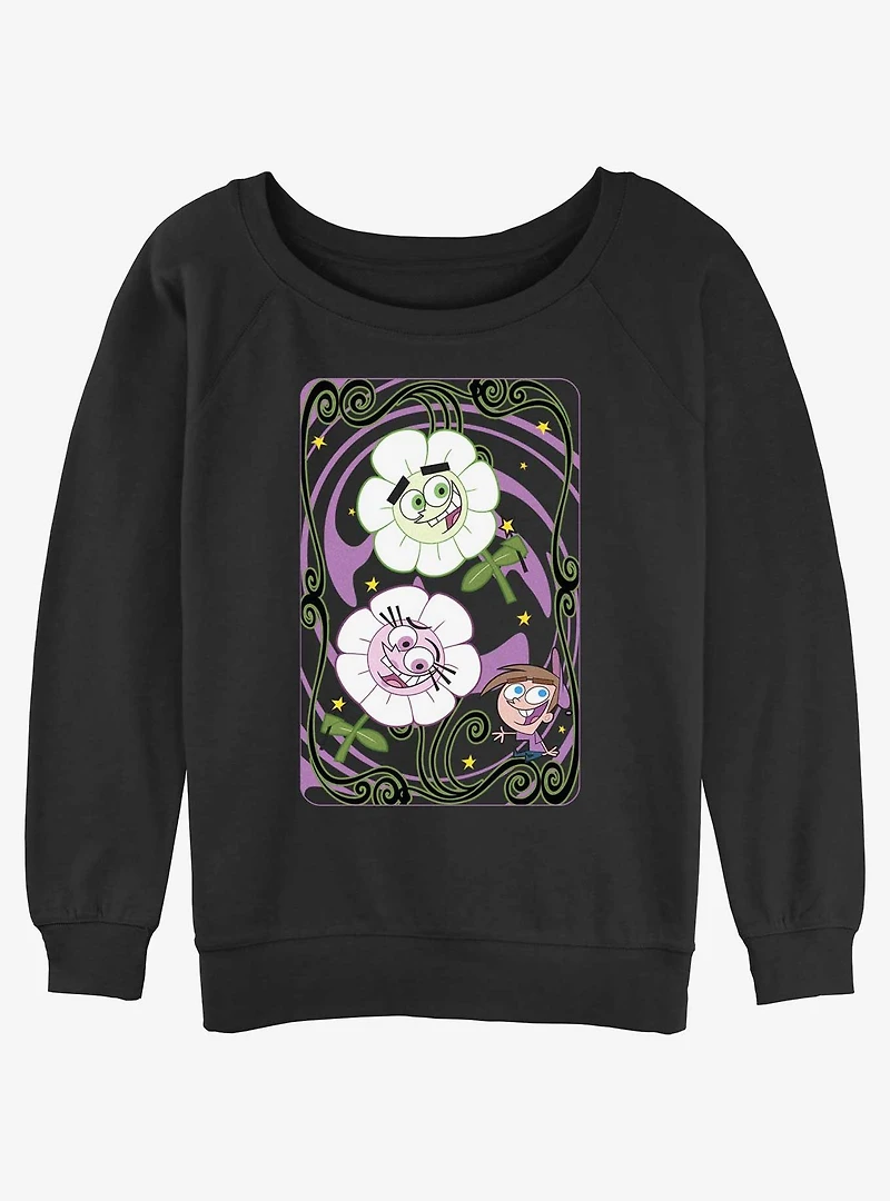 Nickelodeon Fairly Odd Parents Flower Card Womens Slouchy Sweatshirt