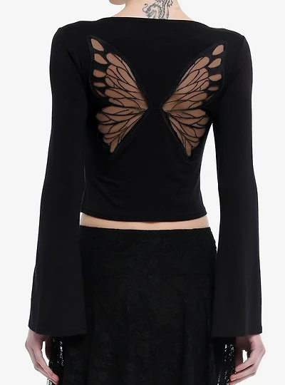 Cosmic Aura Butterfly Girls Crop Bell Sleeve Top