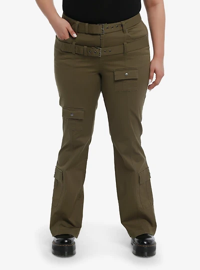 Army Green Double Belt Carpenter Pants Plus Size