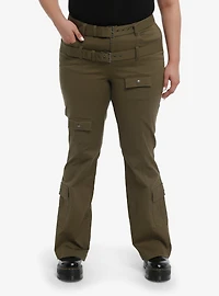 Army Green Double Belt Carpenter Pants Plus Size