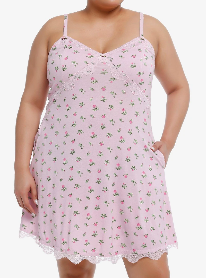 Sweet Society Pink Dainty Rose Slip Dress Plus Size