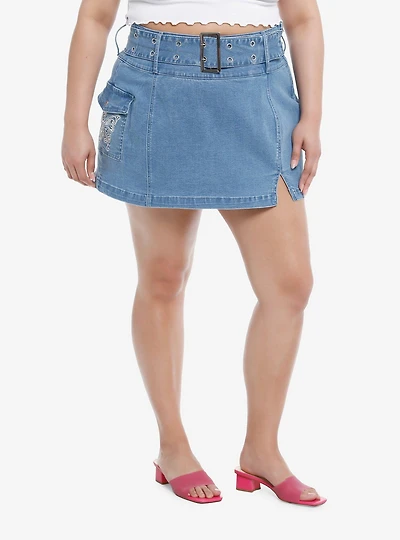 Sweet Society® Butterfly Rhinestone Denim Mini Skirt Plus Size