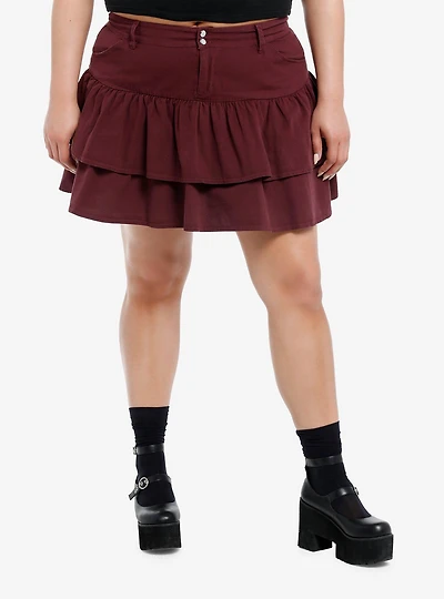 Burgundy Tiered Ruffle Skirt Plus Size