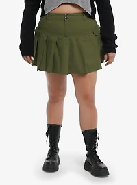 Green Cargo Pleated Skirt Plus Size