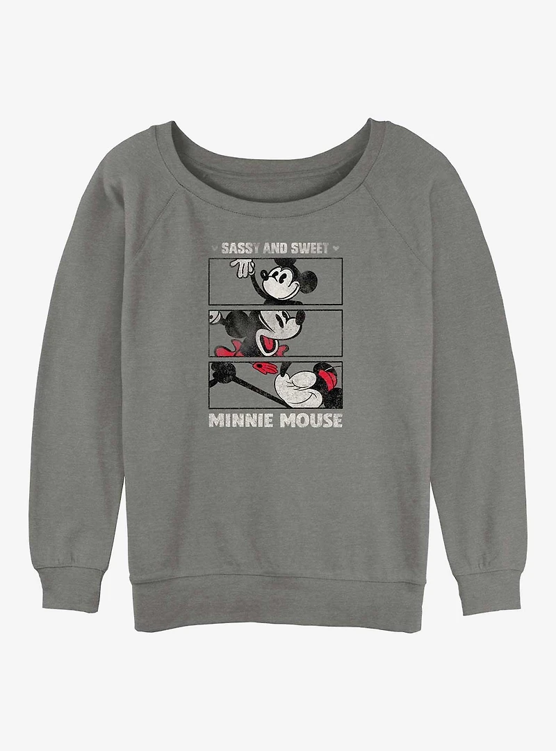 Disney 100 Minnie Mouse Sassy And Sweet Womens Slouchy Sweatshirt
