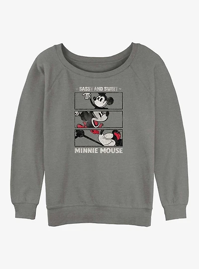 Disney 100 Minnie Mouse Sassy And Sweet Womens Slouchy Sweatshirt