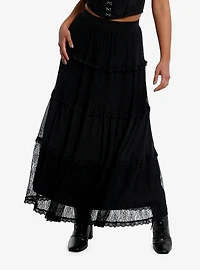 Black Lace Tiered Maxi Skirt