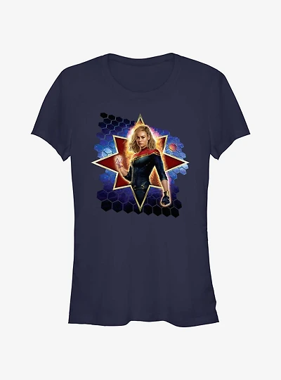 Marvel The Marvels Captain Marvel Hero Bust Girls T-Shirt