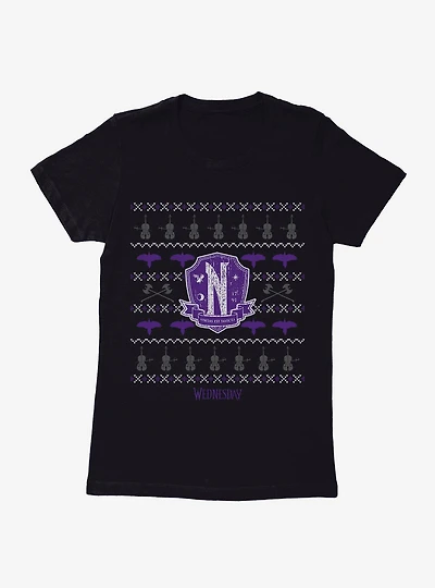 Wednesday Nevermore Christmas Sweater Pattern Womens T-Shirt