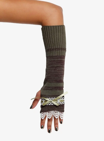 Green Stripe Lace Arm Warmers