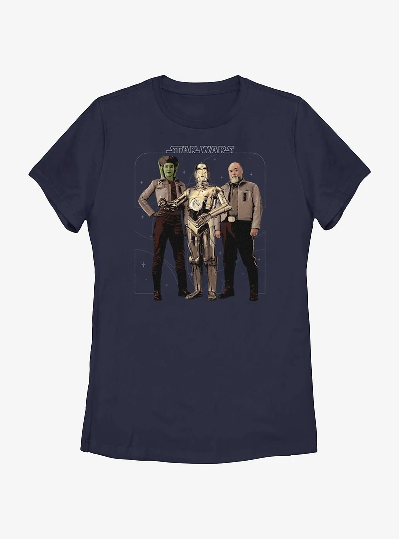 Star Wars Ahsoka Hera Syndulla C-3PO and Carson Teva Womens T-Shirt