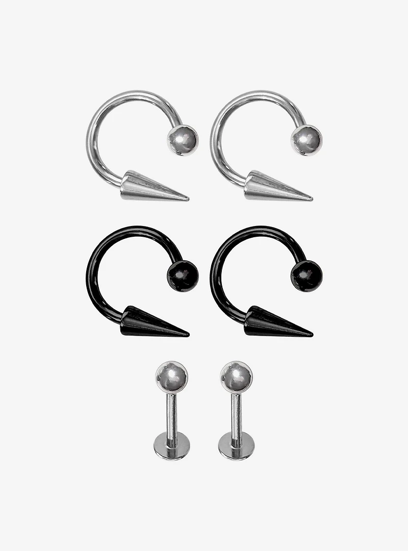 Steel Silver & Black Labret 6 pack