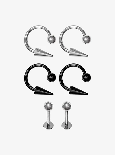 Steel Silver & Black Labret 6 pack