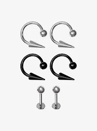 Steel Silver & Black Labret 6 pack