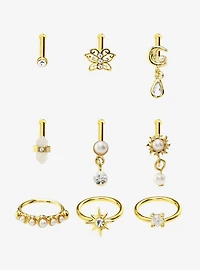 Steel Celestial Pearl Nose Stud & Hoop 9 Pack