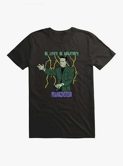 Universal Monsters Frankenstein He Lives He Breathes T-Shirt
