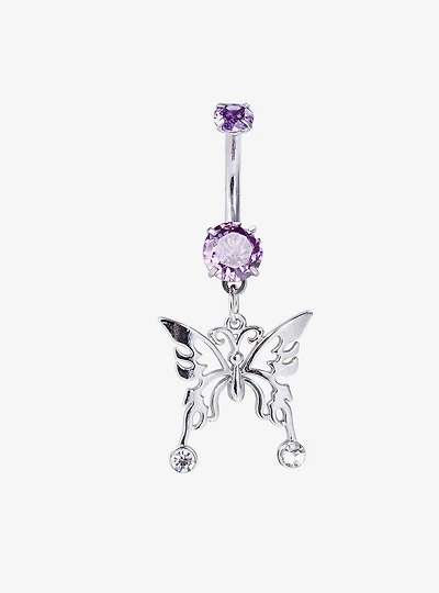 14G Steel Butterfly Gem Navel Barbell