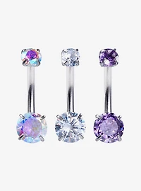 16G Steel Purple Iridescent Gem Navel Barbell 3 Pack