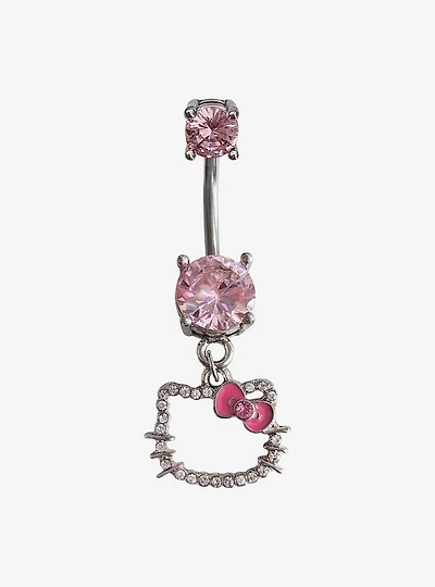 14G Steel Hello Kitty Pink Bling Navel Barbell