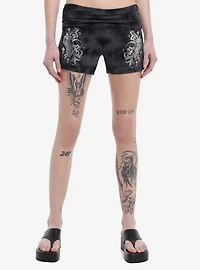 Skull Wings Dark Wash Ruched Lounge Shorts