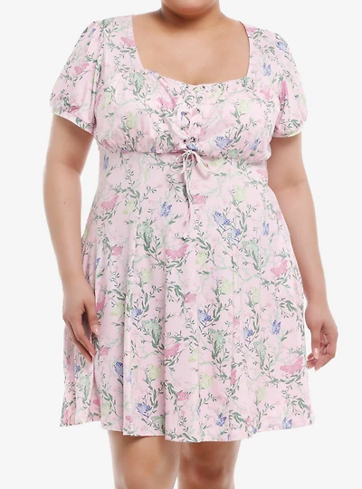 Thorn & Fable Pink Floral Butterfly Empire Dress Plus Size