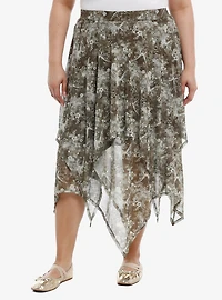 Thorn & Fable Butterfly Sage Tie-Dye Hanky Hem Skirt Plus