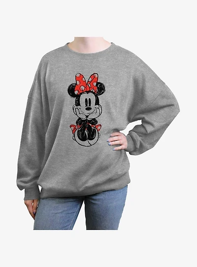 Disney Minnie Mouse Sitting Minnie Sketch Girls Oversized Sweatshirt