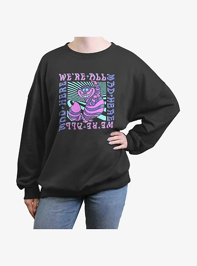 Disney Alice In Wonderland Cheshire Cat Mad Here Trip Girls Oversized Sweatshirt