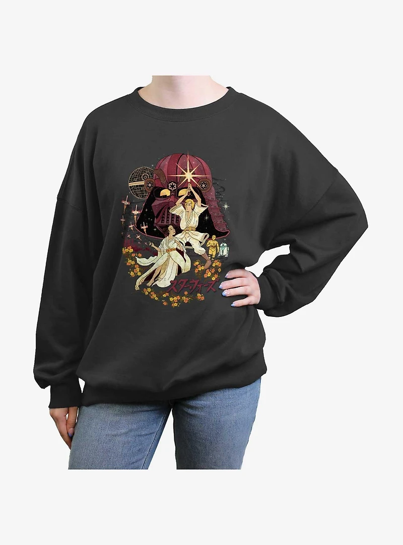 Star Wars Skywalker Family Japanese Art Style Poster Womens Oversized Sweatshirt