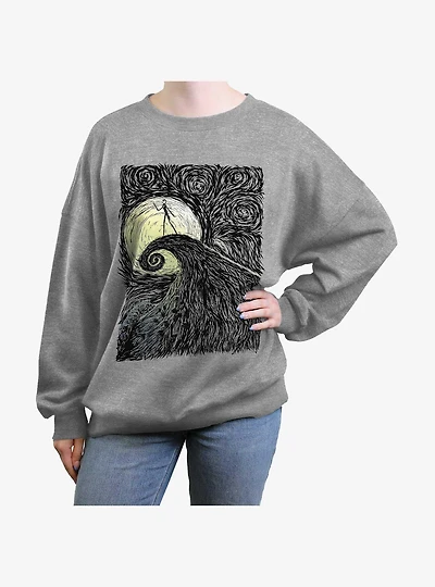 Disney The Nightmare Before Christmas Jack On Spiral Hill Womens Oversized Sweatshirt