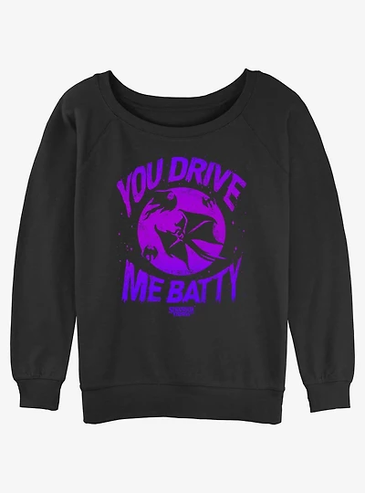 Stranger Things You Drive Me Demo Batty Girls Slouchy Sweatshirt