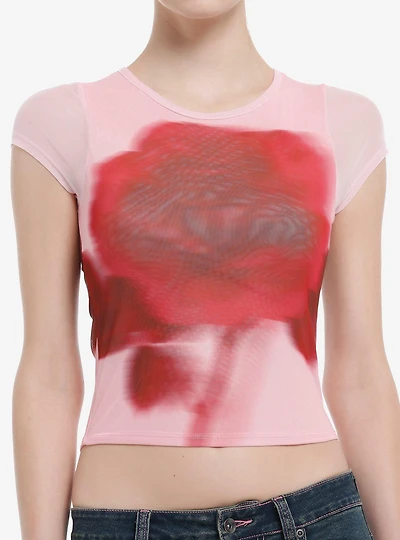 Rose Blurry Mesh Girls Crop Top