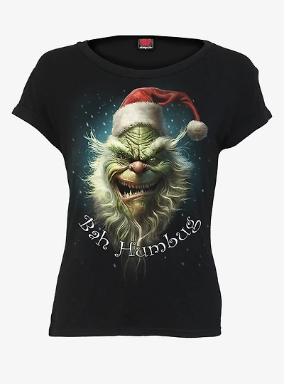 Spiral Bah Humbug Boatneck Cap Sleeve Top Black