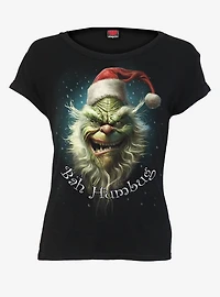 Spiral Bah Humbug Boatneck Cap Sleeve Top Black