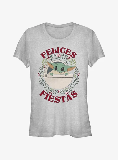 Star Wars The Mandalorian Grogu Wreath Happy Holidays In Spanish Girls T-Shirt