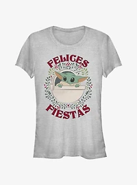 Star Wars The Mandalorian Grogu Wreath Happy Holidays In Spanish Girls T-Shirt