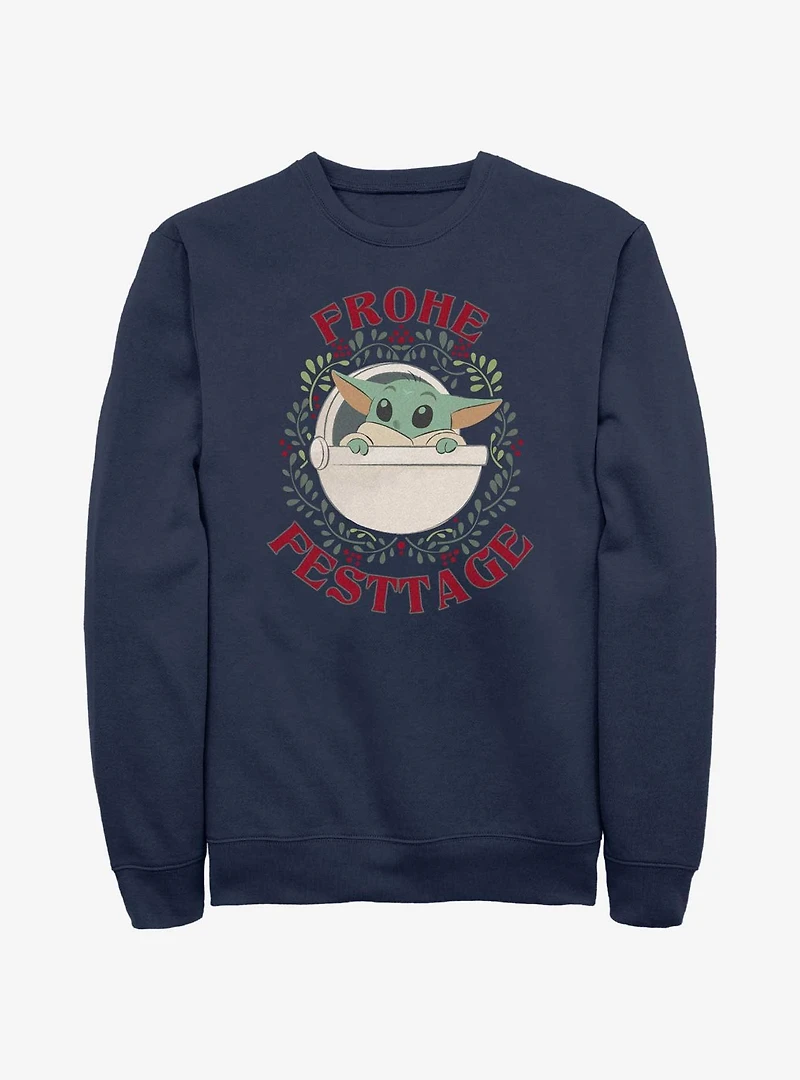 Star Wars The Mandalorian Grogu Wreath Happy Holidays In German Sweatshirt
