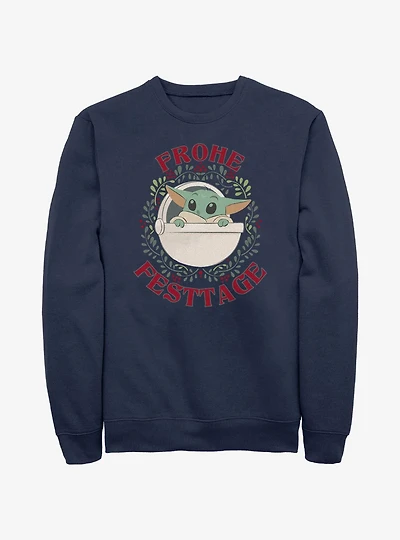 Star Wars The Mandalorian Grogu Wreath Happy Holidays In German Sweatshirt