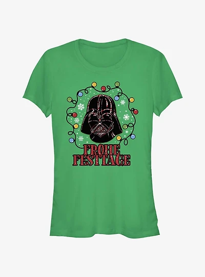 Star Wars Vader Lights Happy Holidays In German Girls T-Shirt