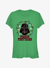 Star Wars Vader Lights Happy Holidays In German Girls T-Shirt