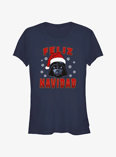 Star Wars Santa Vader Merry Christmas In Spanish Girls T-Shirt